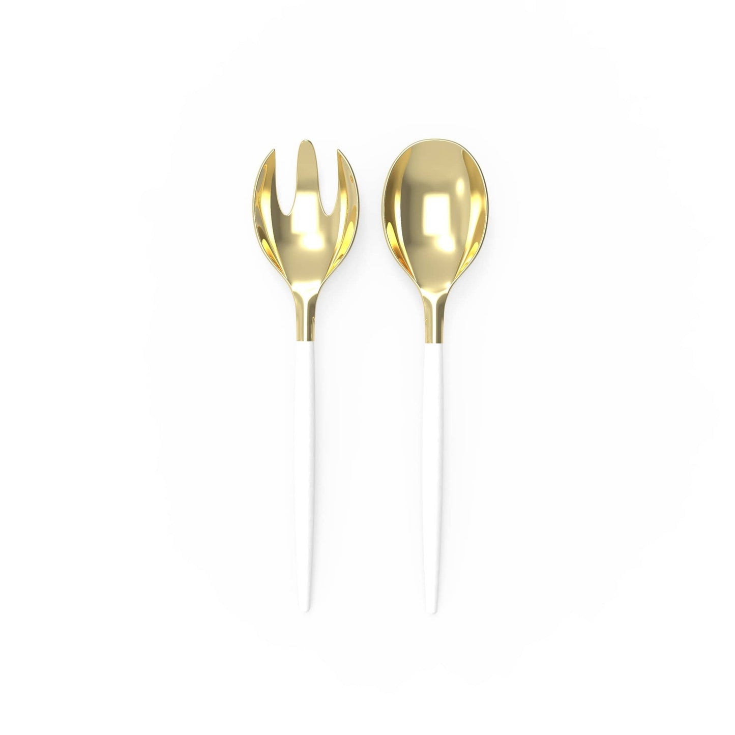 White / Gold Plastic Serving Fork • Spoon Set: 1 Spoon 1 Fork