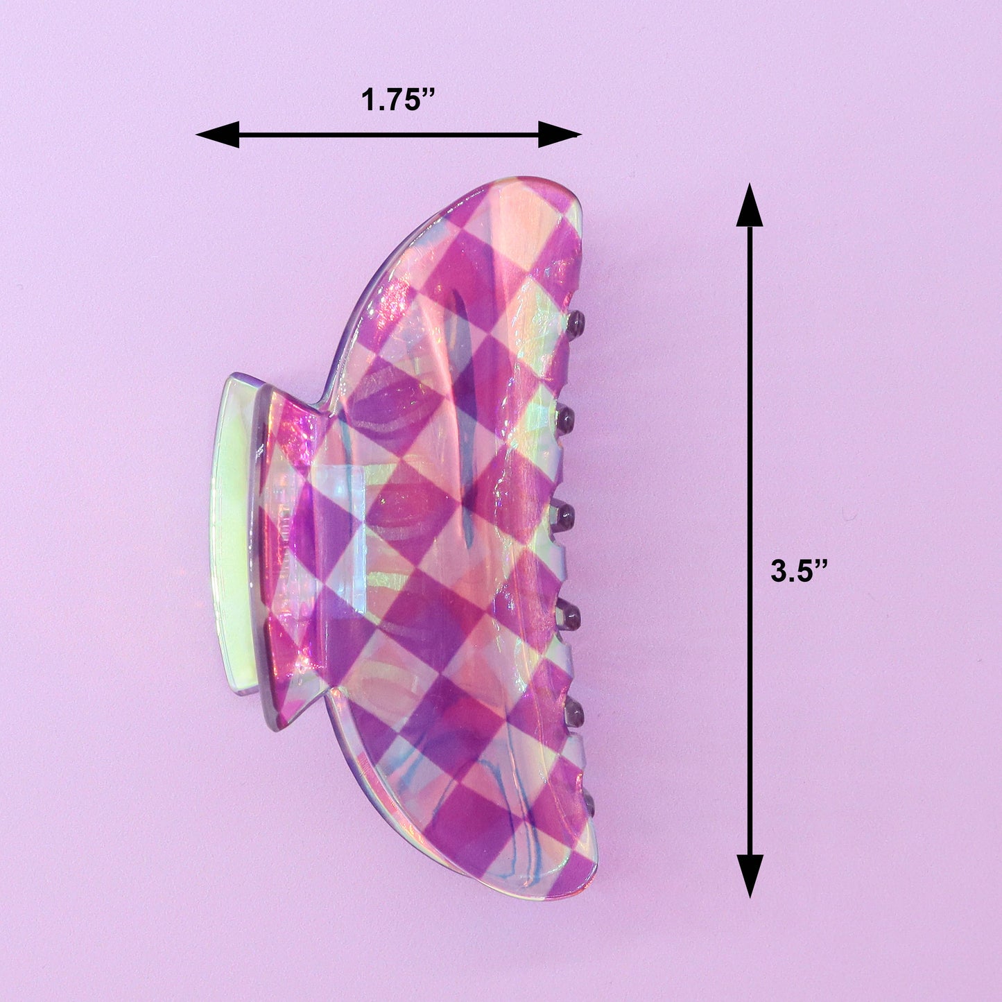 Medium Round Iridescent Checkered Hair Claw Clip: Black