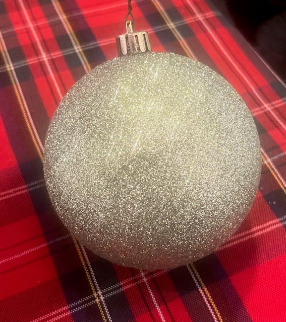 100mm Silver Glittered Round Ornaments - Bria Blair Creative