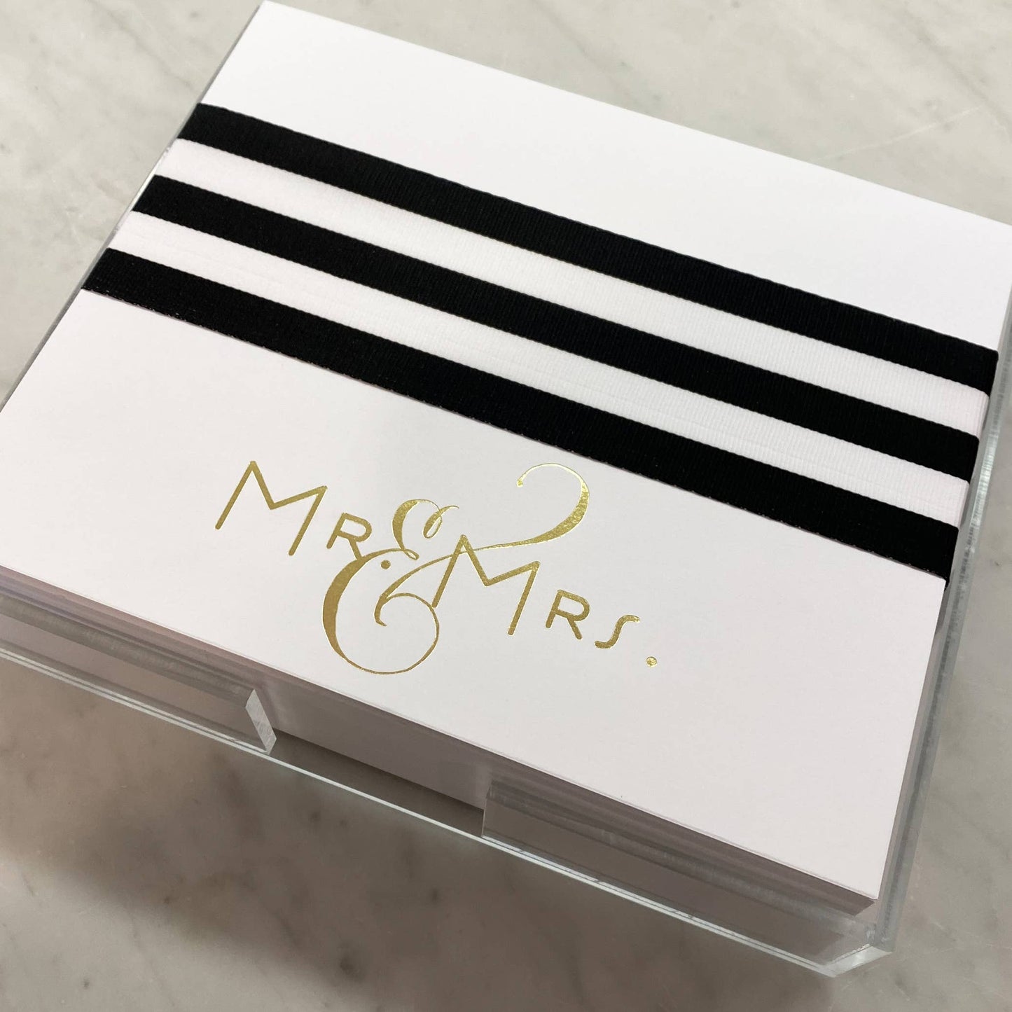 Gold Foil Luxe Mr. & Mrs. Notepad with Acrylic Tray