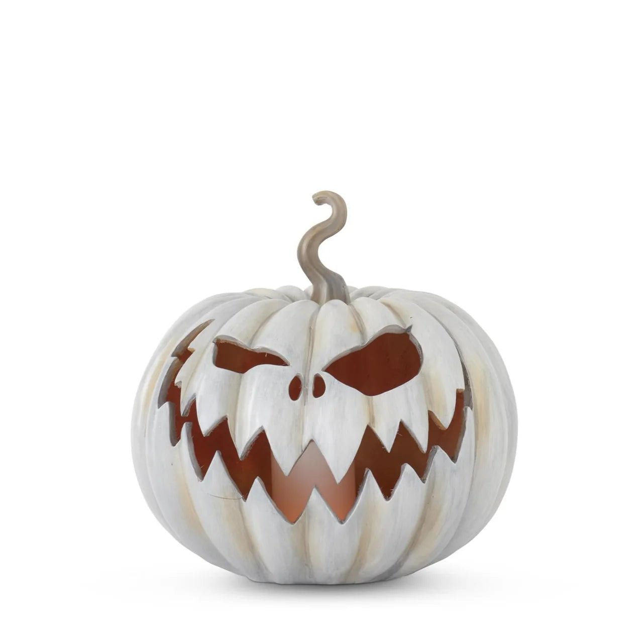 13 Inch Gray Resin LED Flicker Flame Jack O Lantern w/Timer - Bria Blair Creative