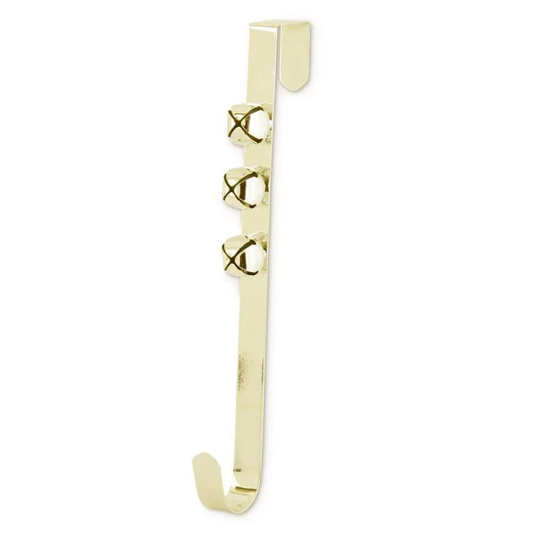 15" Shiny Gold Metal Wreath Hanger with Jingle Bells - Bria Blair Creative