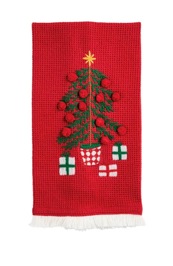Christmas Tree Waffle Fringe Towel