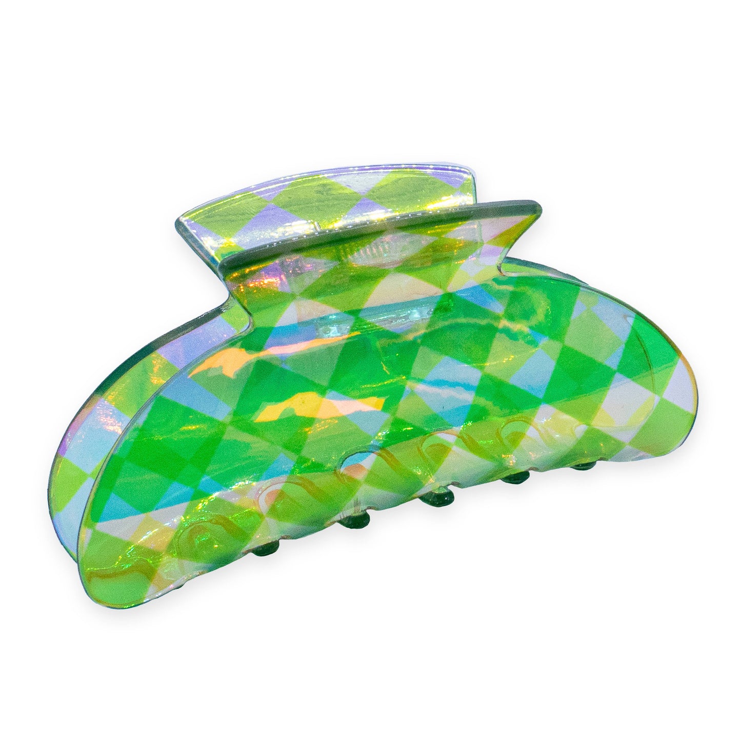 Medium Round Iridescent Checkered Hair Claw Clip: Black