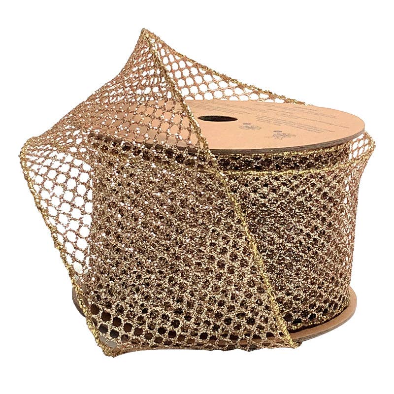 2 1/2" Wired Ribbon | "Glitter Net" Gold | 10 Yard Roll - Bria Blair Creative
