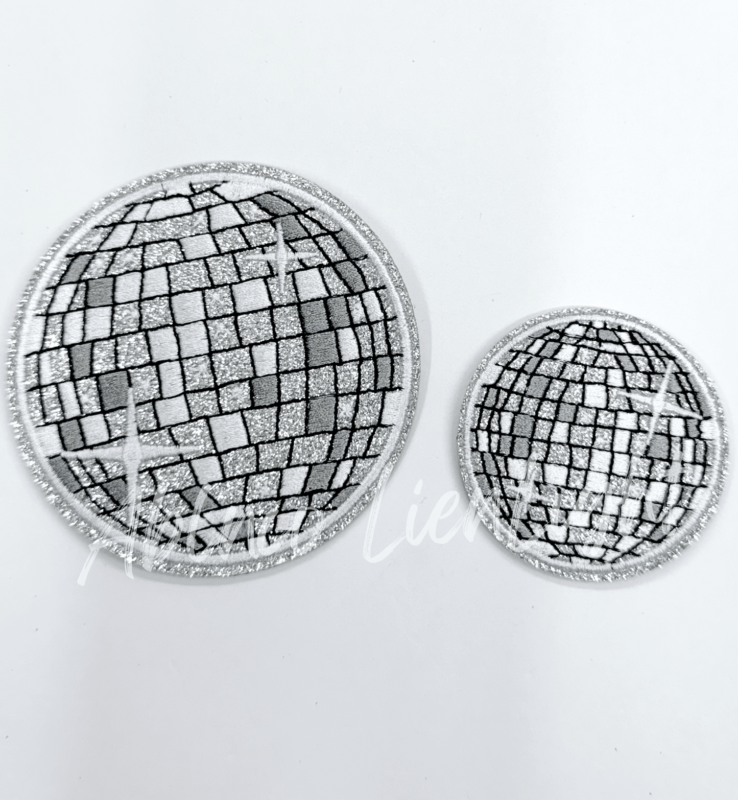 2” Silver glitter disco ball embroidery patch iron on - Bria Blair Creative