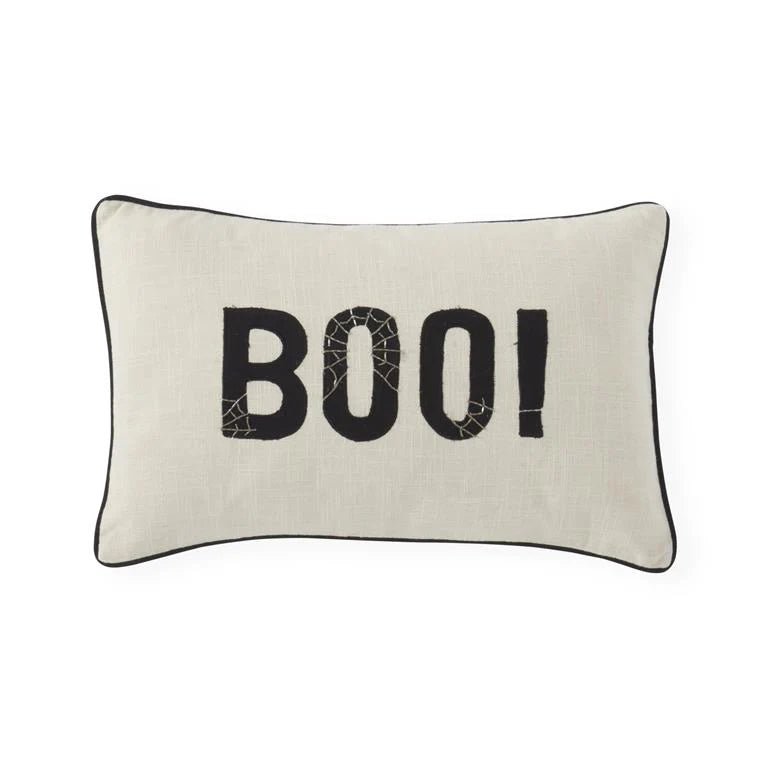 20 Inch Cream BOO Embroidered Lumbar Pillow - Bria Blair Creative