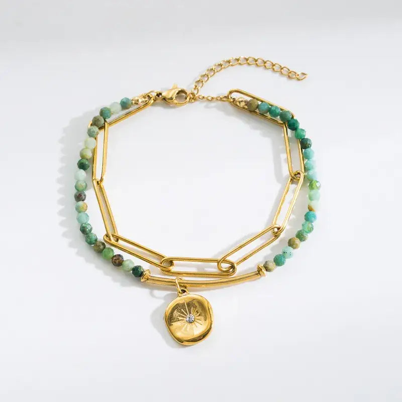 18K Gold Plated Bracelets with Stone and Chain: Style A