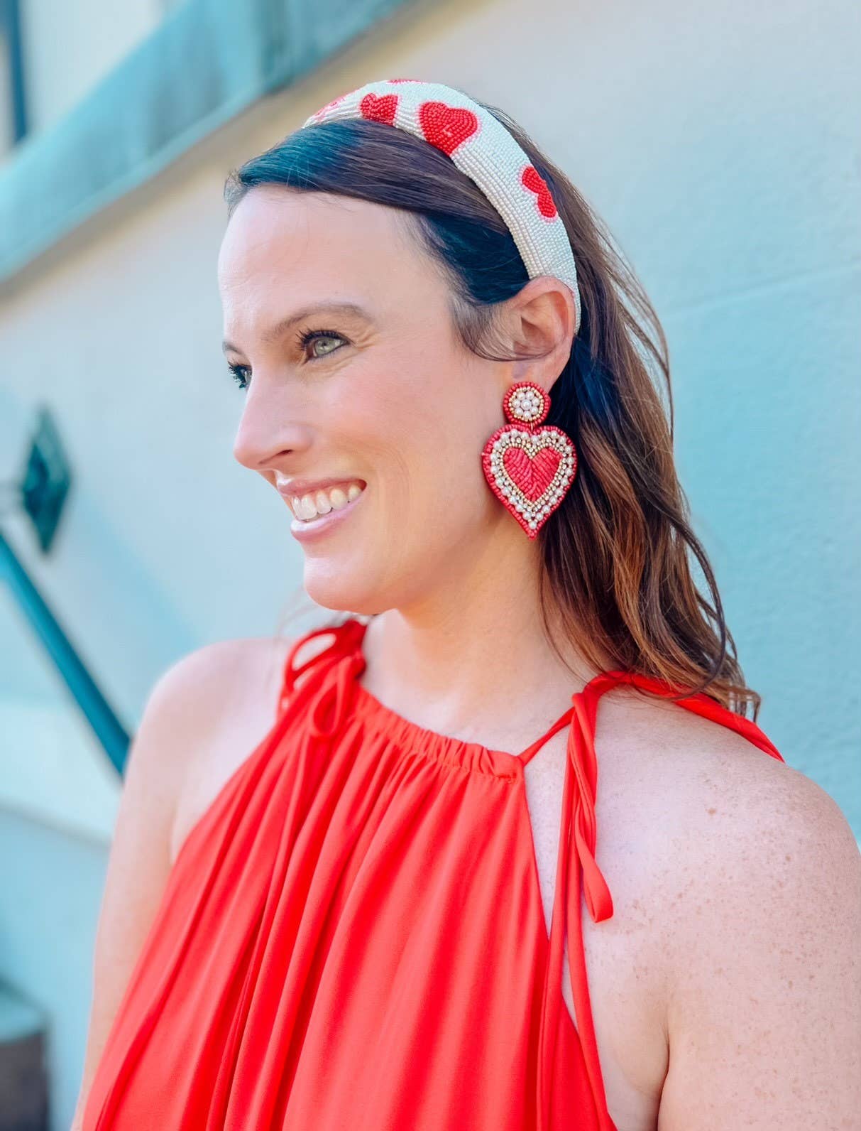 With All My Heart Headband WHITE with RED HEARTS