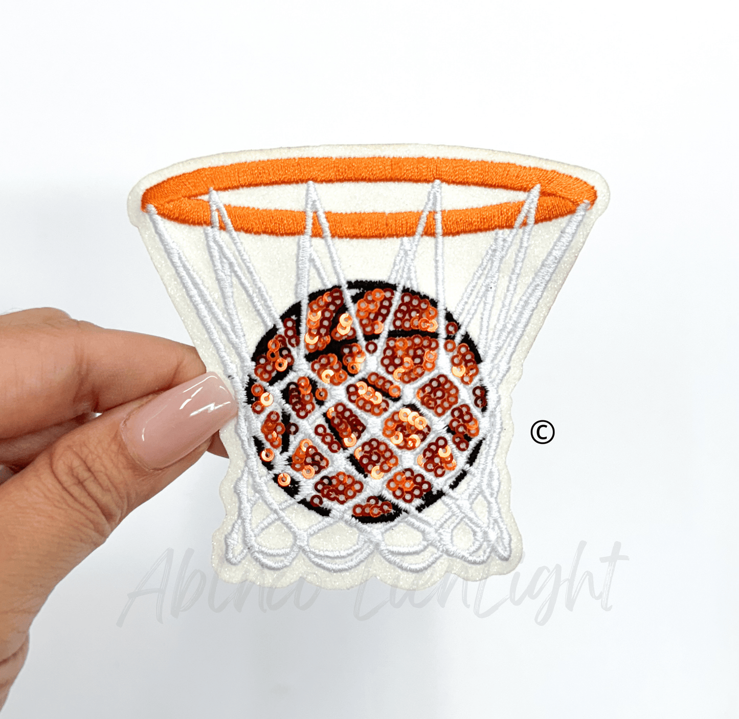 3” basketball hoop game day sequins embroidery patch iron on - Bria Blair Creative