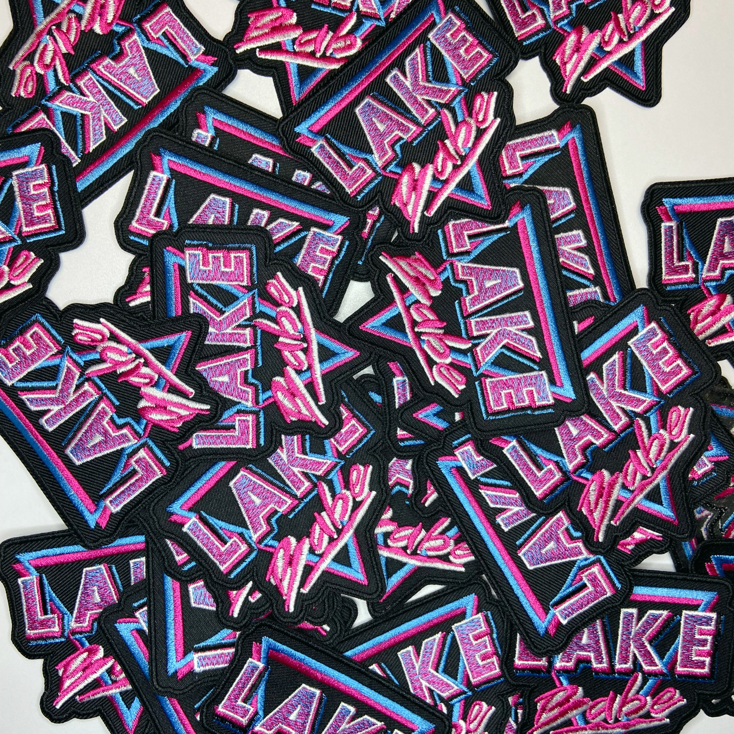3" Lake Babe in Pink, Black and Blue - Embroidered Hat Patch: Embroidered Patch - Bria Blair Creative