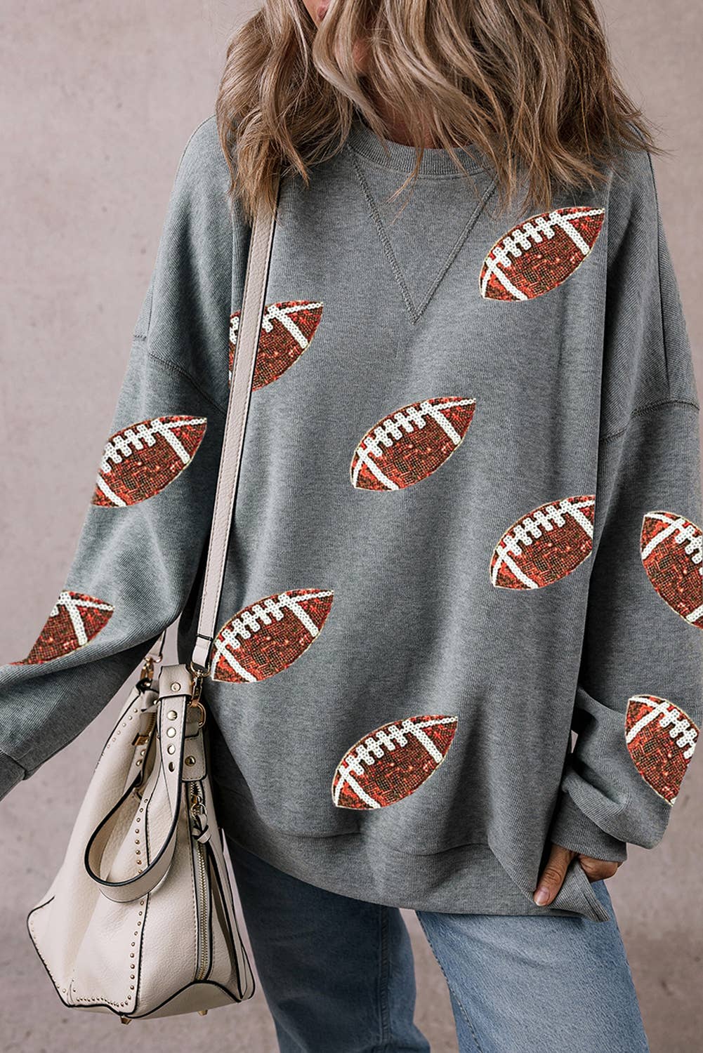 Small LDC Fall Clothing Rugby Drop Shoulder Pullover Sweatshirt: Grey