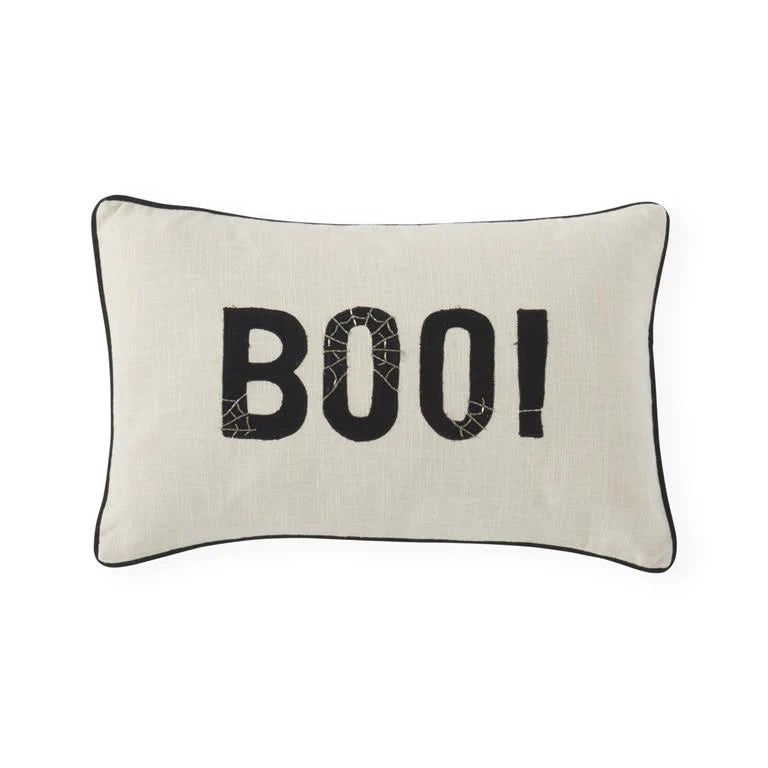 20 Inch Cream BOO Embroidered Lumbar Pillow
