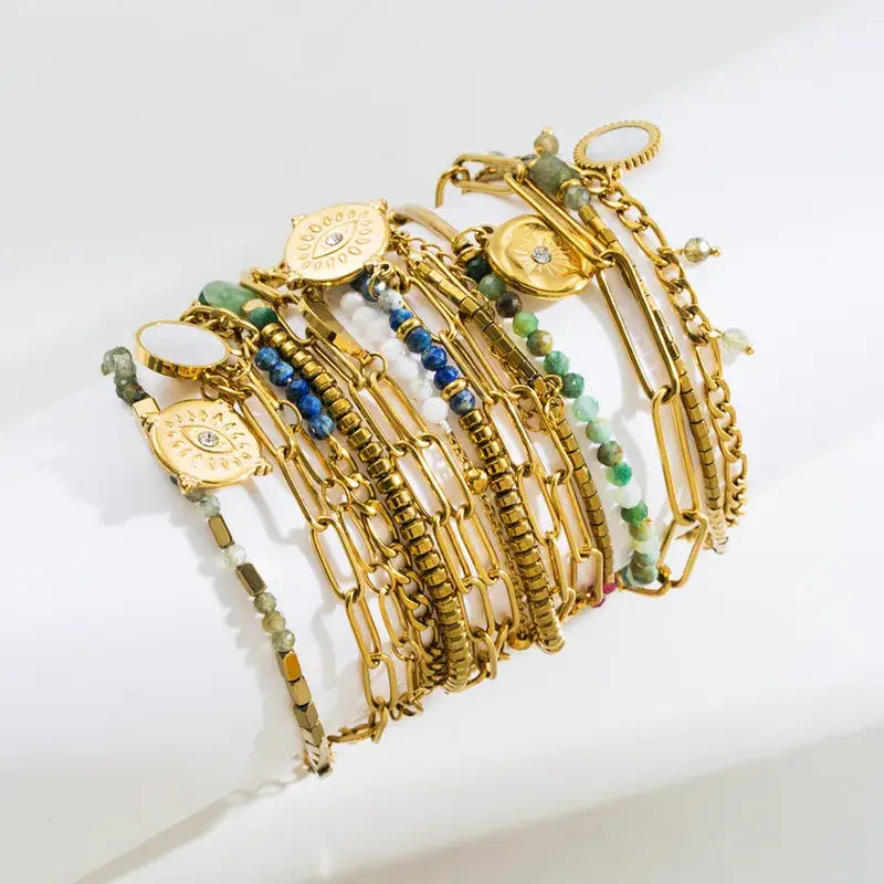 18K Gold Plated Bracelets with Stone and Chain: Style A