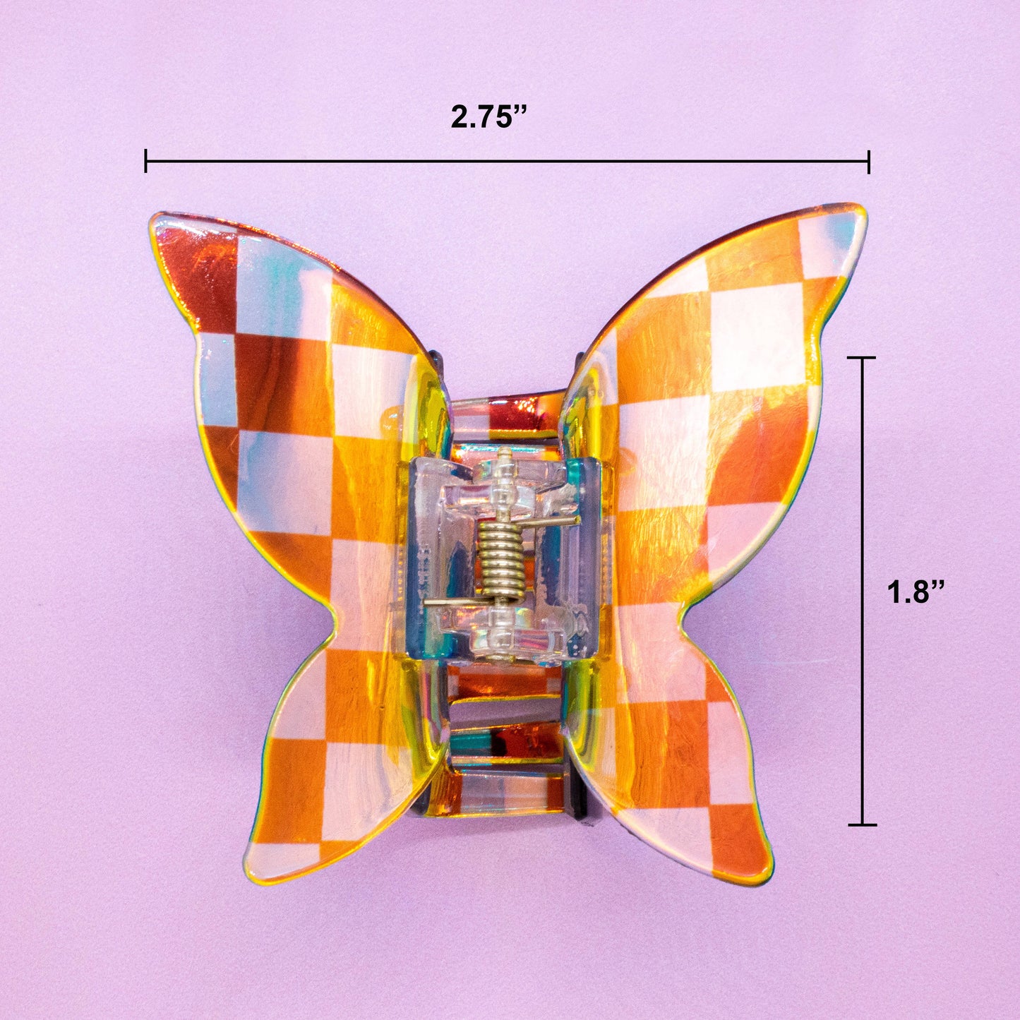 Medium Iridescent Checkered Butterfly Hair Claw Clip: Black