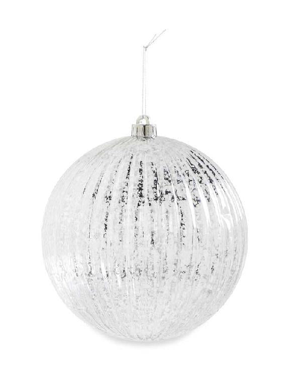 8" Silver Mercury Ribbed Round Shatterproof Orn