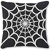 18 Inch Black Cotton Pillow w/White Beaded Spider Web