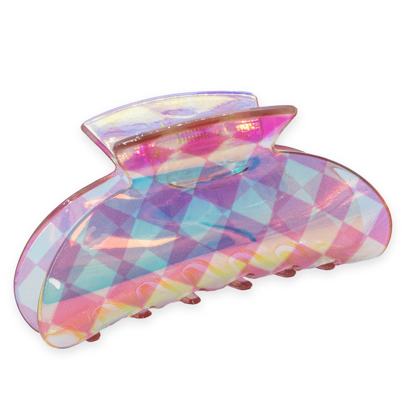 Medium Round Iridescent Checkered Hair Claw Clip: Black