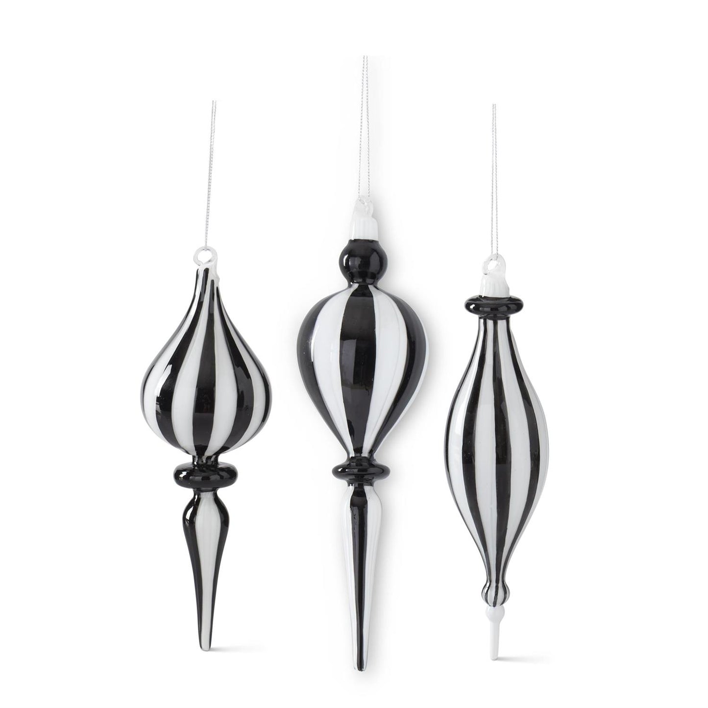 Assorted Black & White Striped Glass Finial Orament