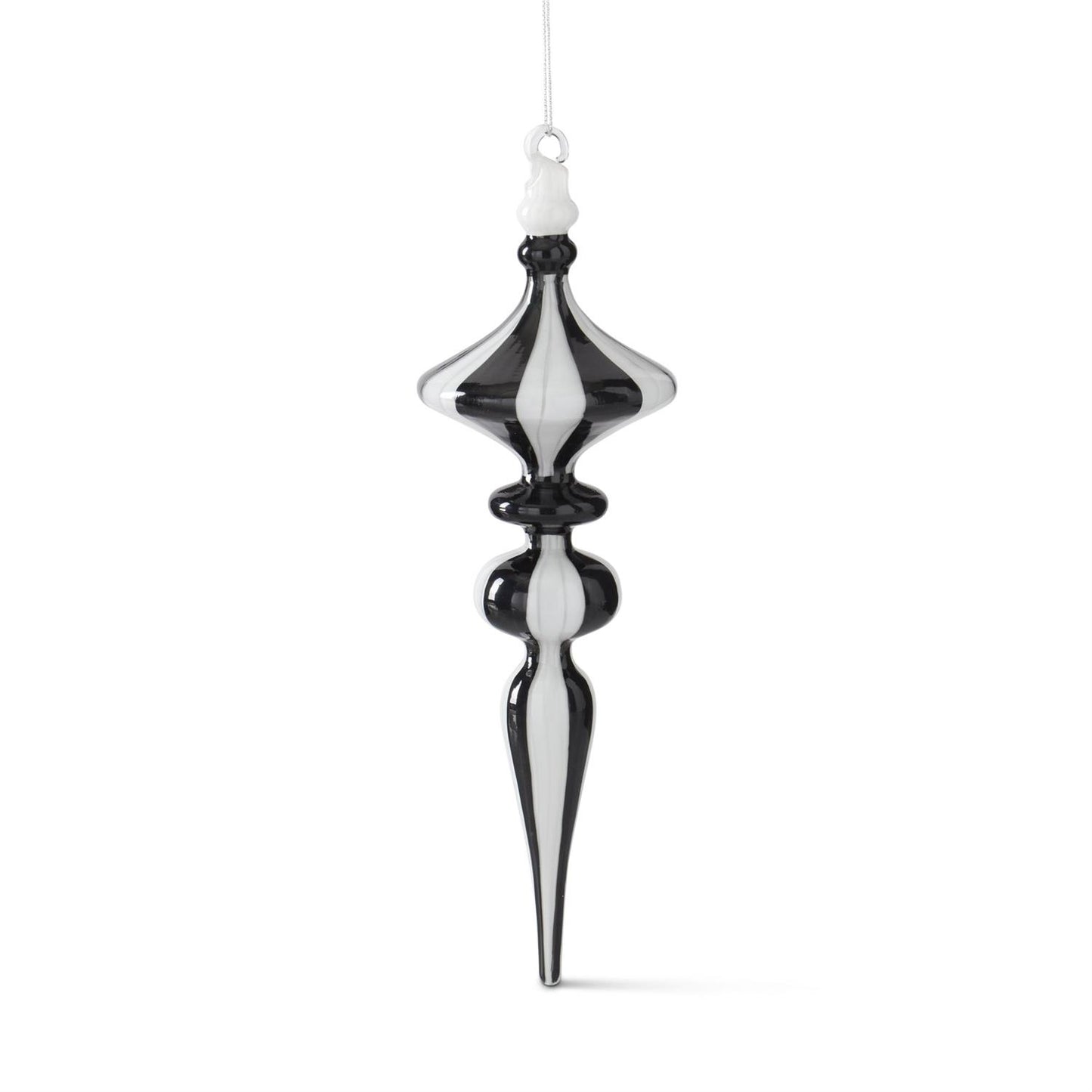 12" Black & White Striped Glass Finial Orn