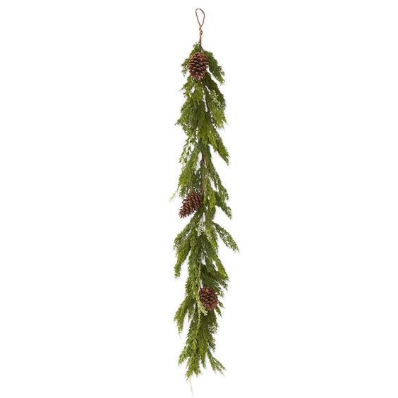 60" Twig Pine & Myrtle Garland with Green Berries and Pinecones