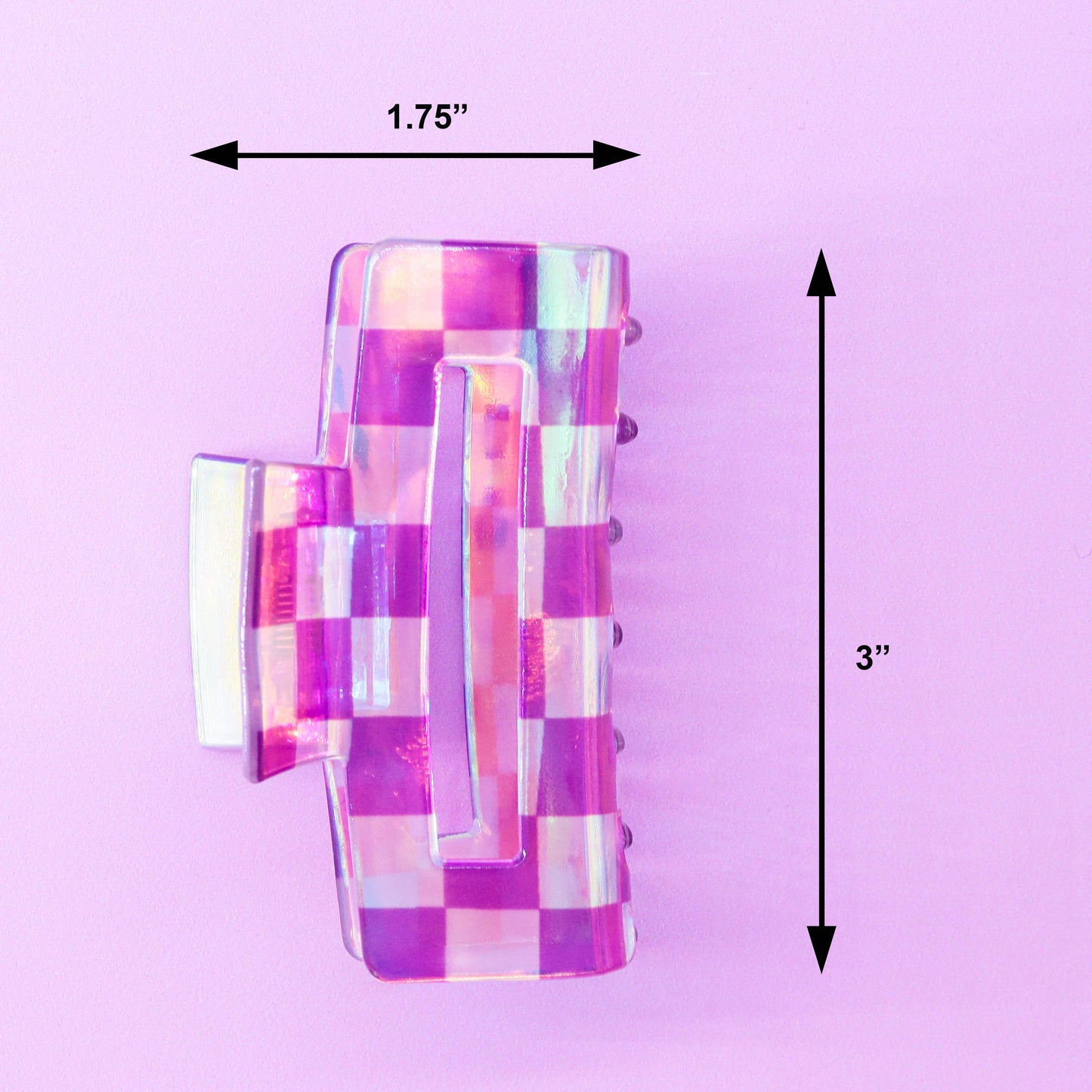 Medium Square Iridescent Checkered Hair Claw Clip: Black