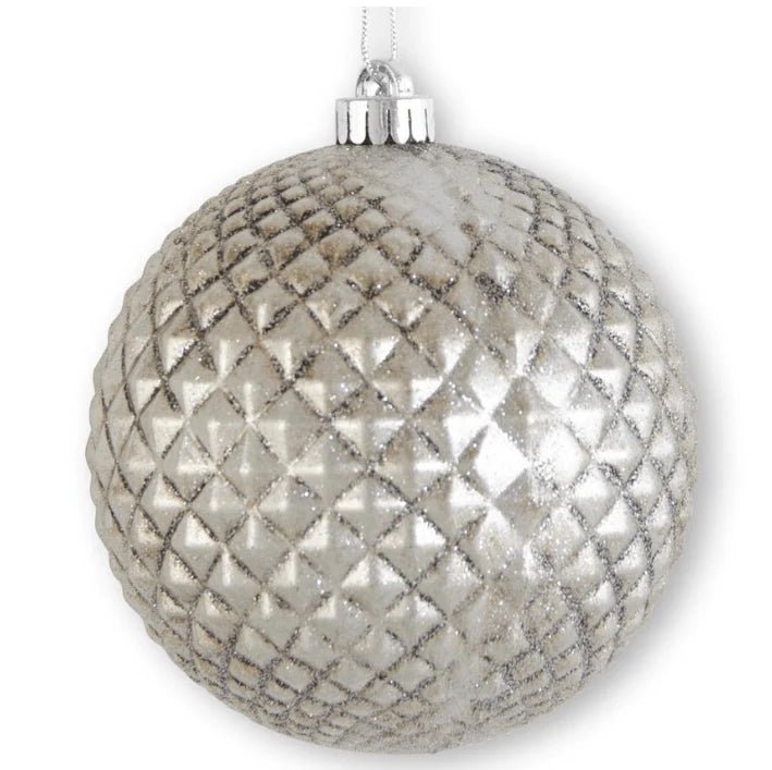6" Glittered Metallic Pewter Diamond Embossed Shatterproof Ornament - Bria Blair Creative