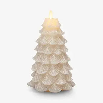 5.35" x 8.5", White Luminara Christmas Tree Flameless Candle Glitter and Snow Finish Moving Flame Effect LED Candle