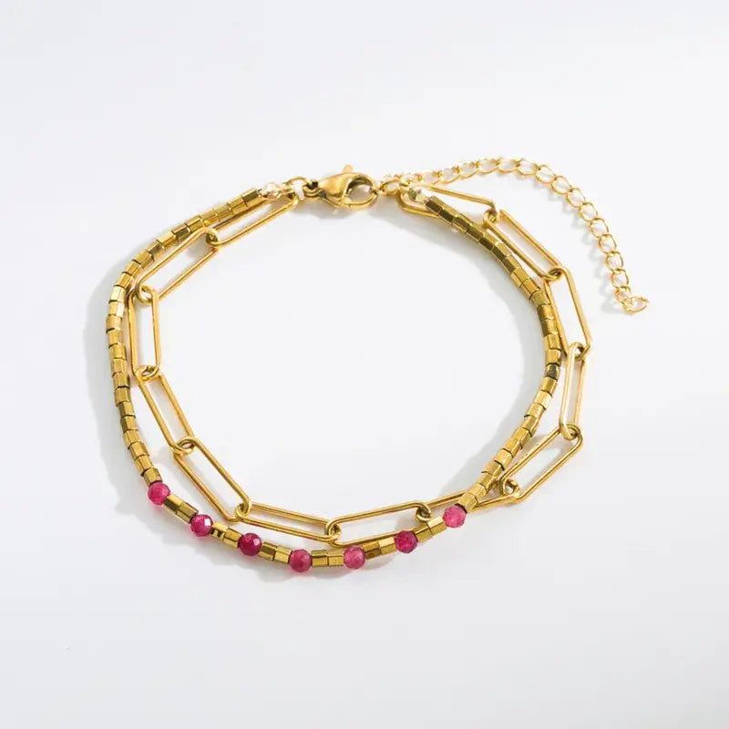 18K Gold Plated Bracelets with Stone and Chain: Style A