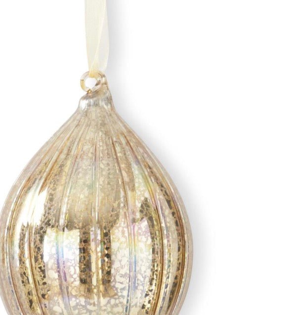 7” INCH GOLD RIBBED MERCURY GLASS TEARDROP ORNAMENT - Bria Blair Creative
