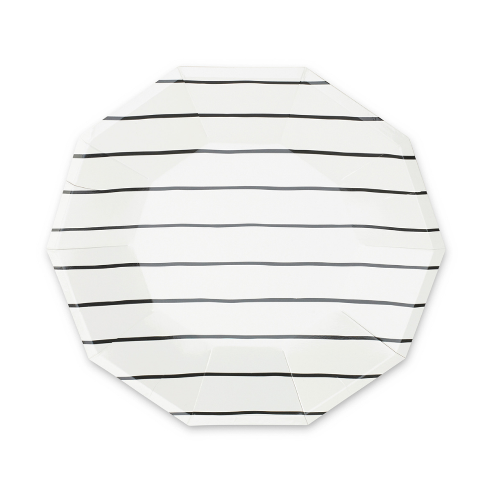 Frenchie Striped Large Plates - 8 Pk/Ink