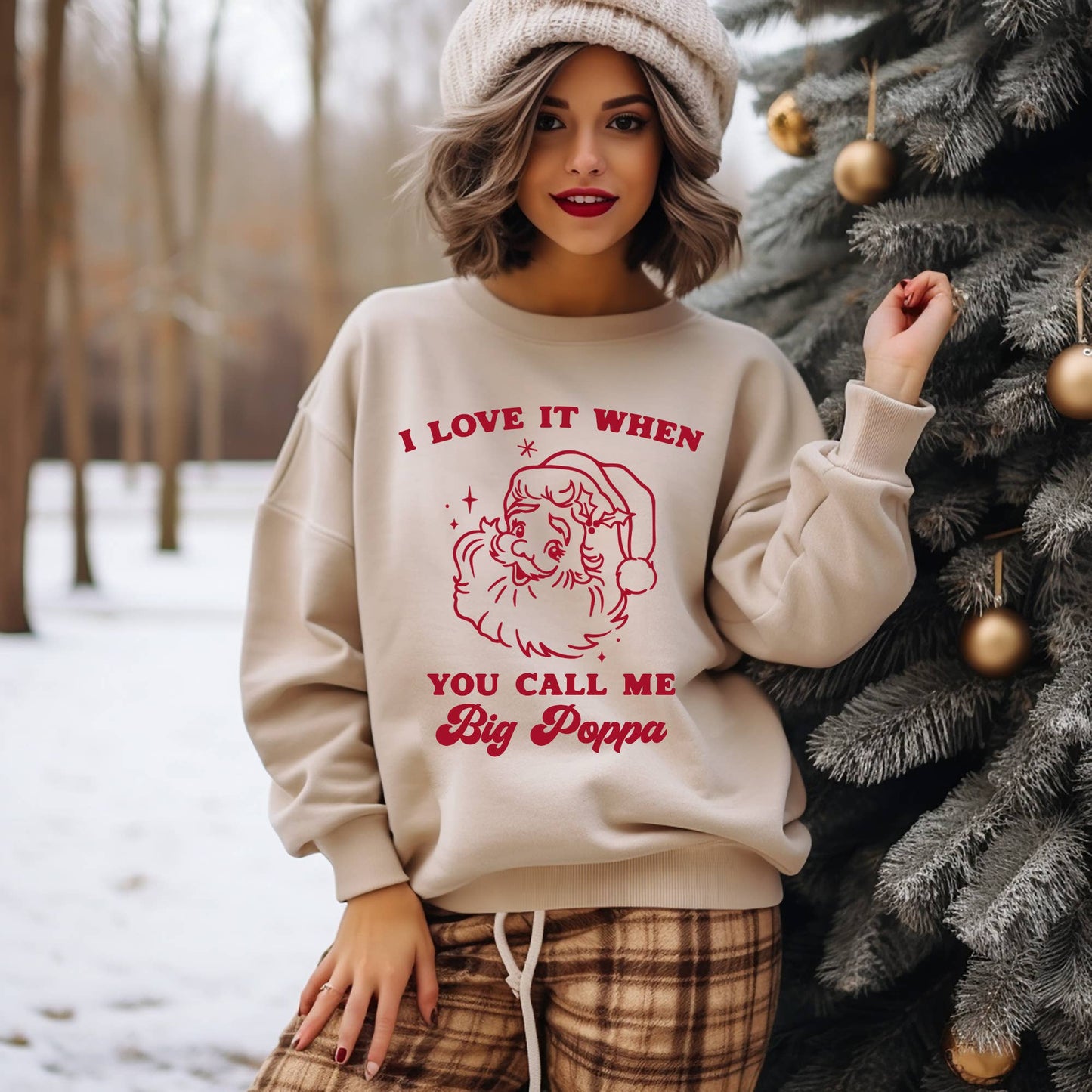 Santa Christmas Crewneck Sweatshirt, Call me Big Poppa: Medium