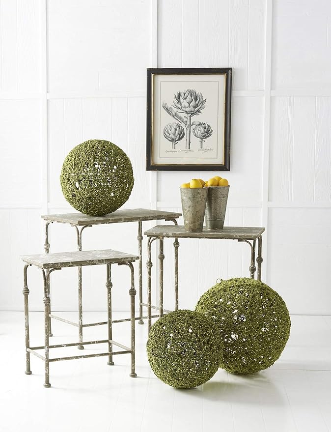 Green Mossy Round Wire Ball Ornaments - Small