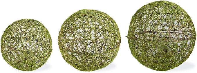 Green Mossy Round Wire Ball Ornaments - Small