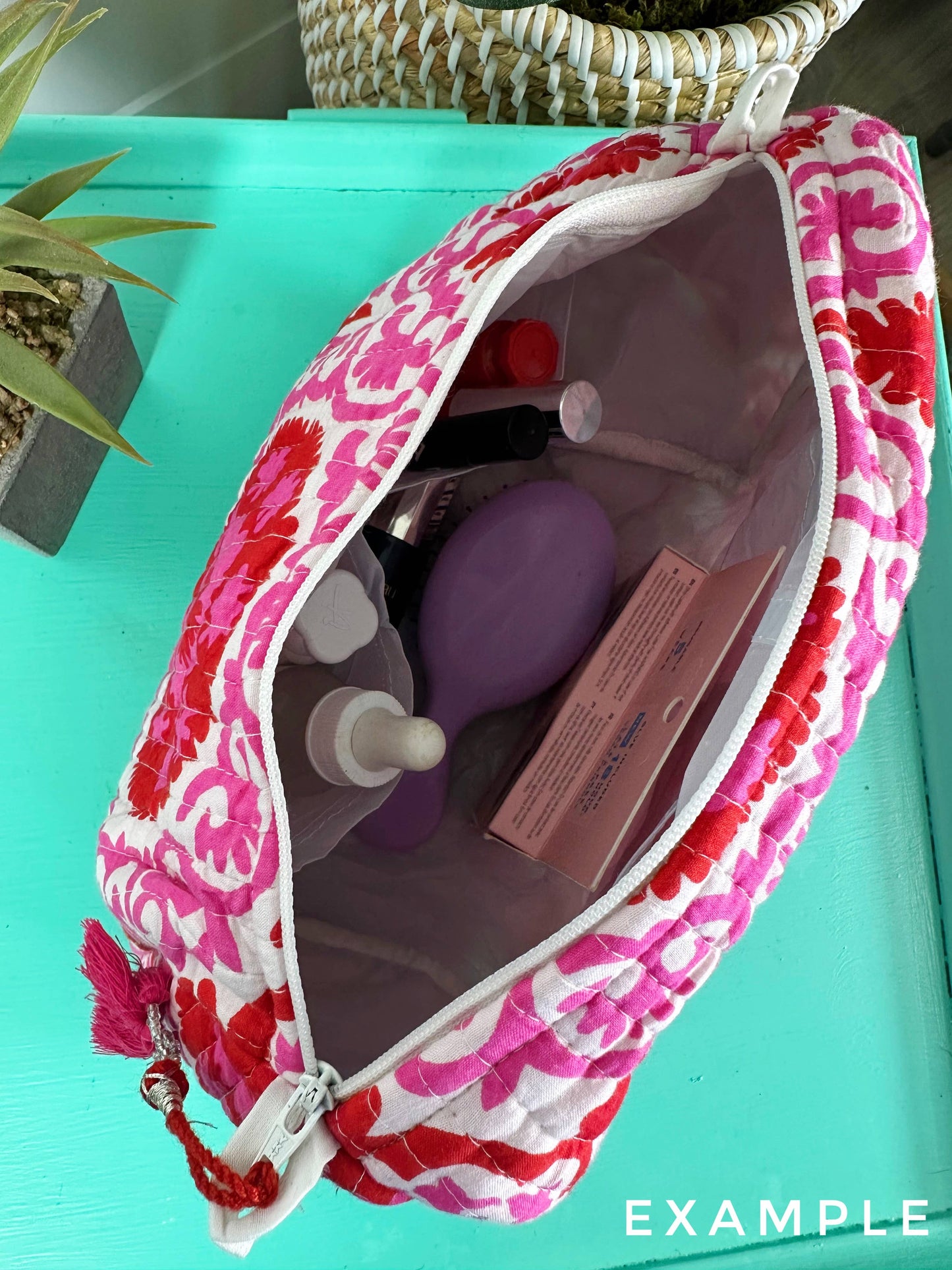 Quilted Pink Tiger Print Makeup Bag | Cosmetics Toiletry Bag