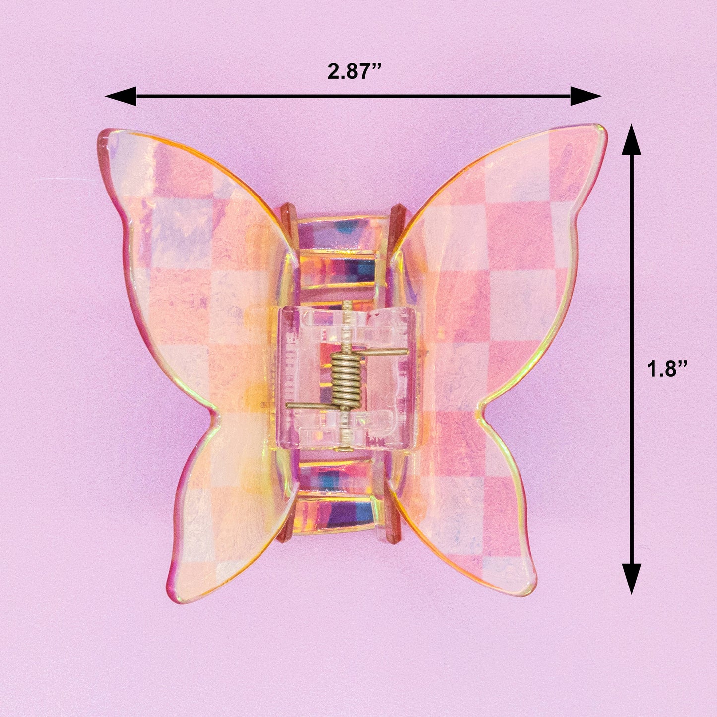 Medium Iridescent Checkered Butterfly Hair Claw Clip: Black