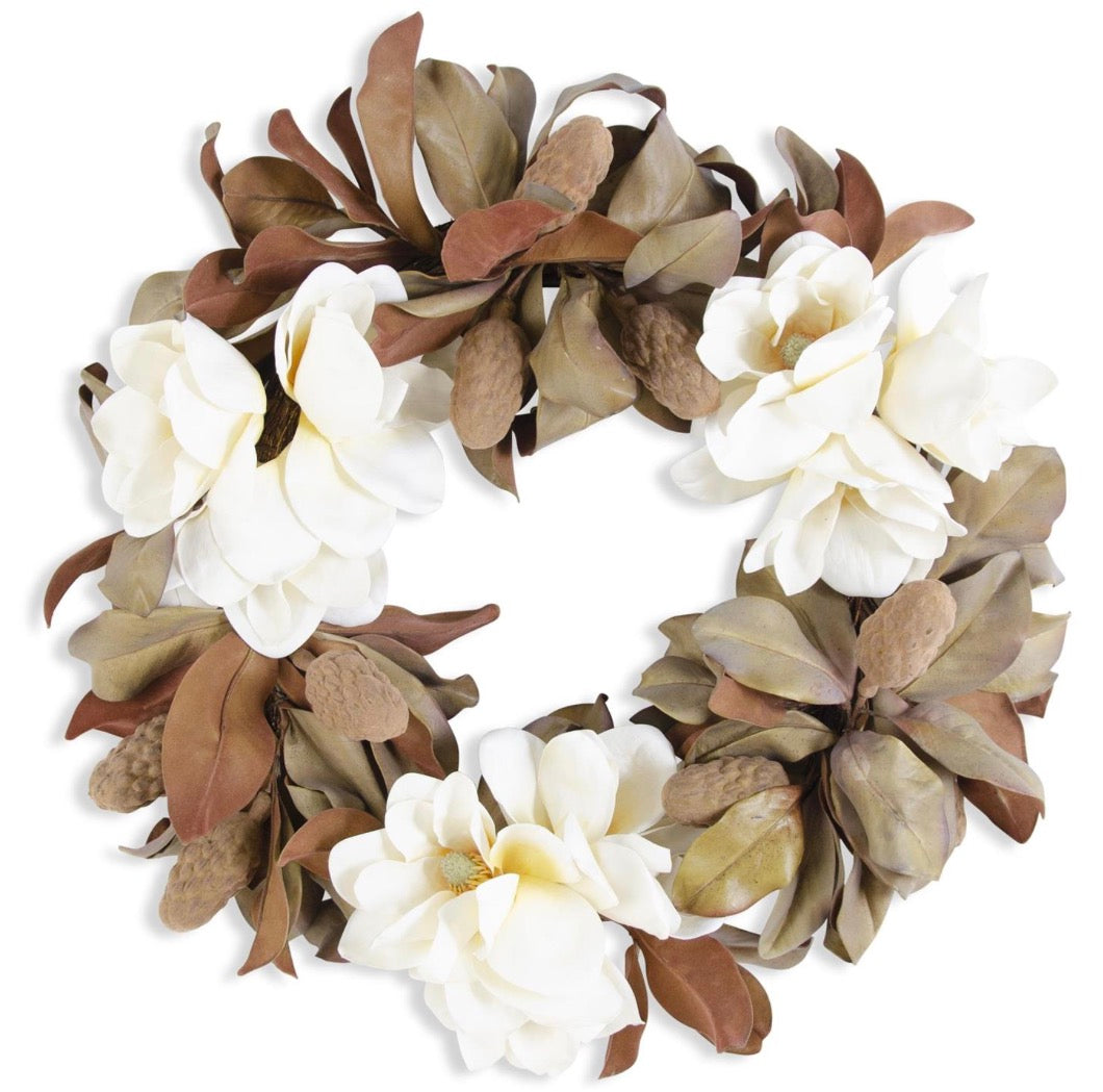 26 Inch White Real Touch Magnolia Wreath