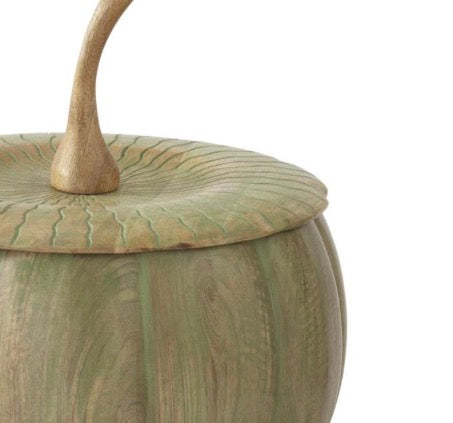 Lidded Sage Green Wooden Pumpkin (Small)