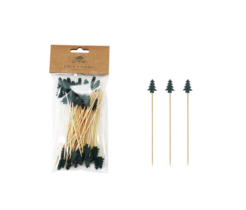 Bamboo Single Use Skewers with Tree Shaped Handles, Set of 50