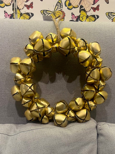 14.25" Gold Jingle Bell Wreath