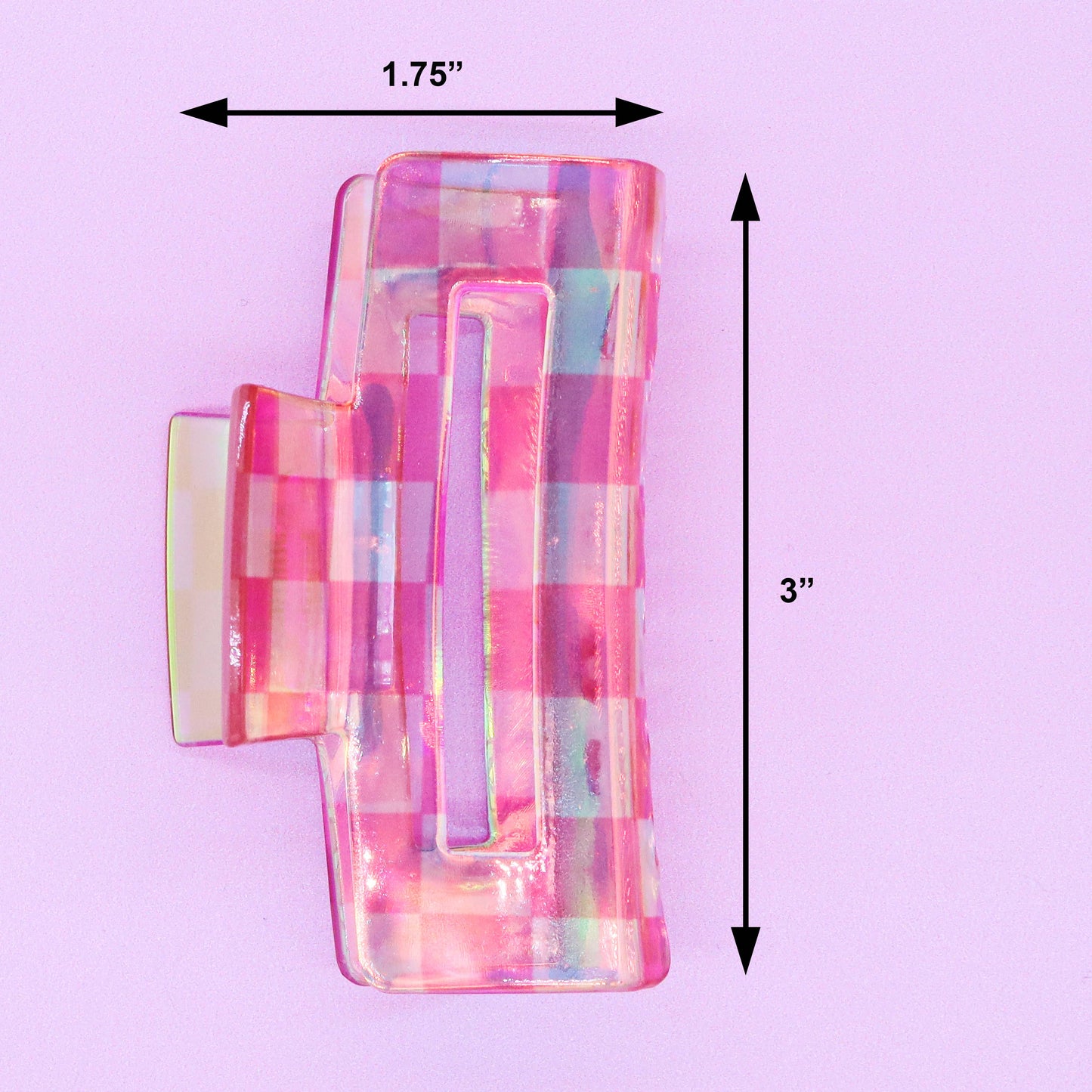 Medium Square Iridescent Checkered Hair Claw Clip: Black