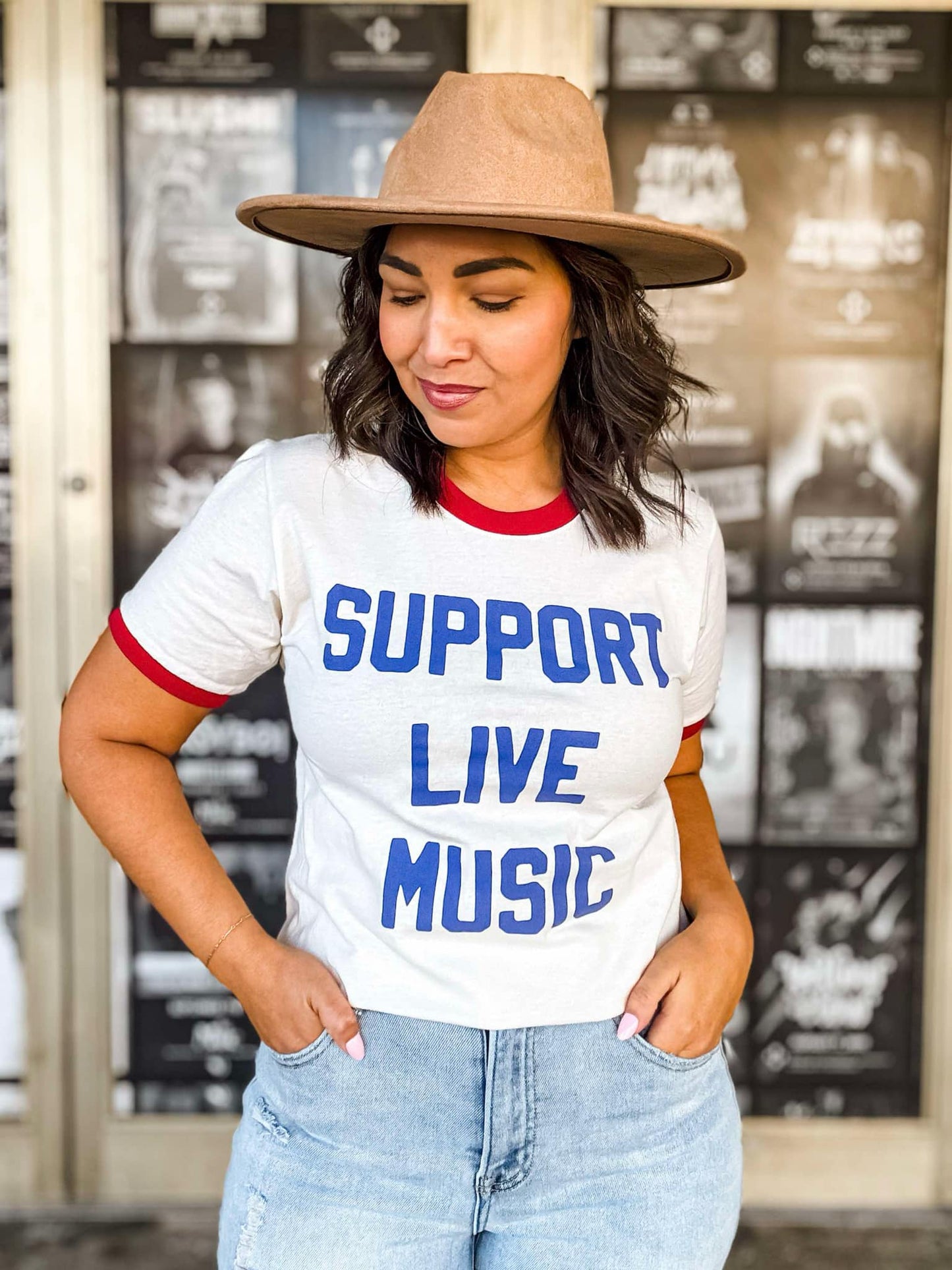 Support Live Music Vintage Ringer Shirt, Graphic Tee: Medium
