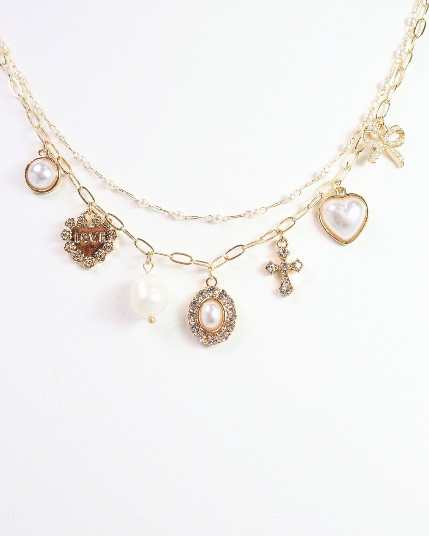 Aki Pearl and Heart Charm Necklace Gold: Default - Bria Blair Creative