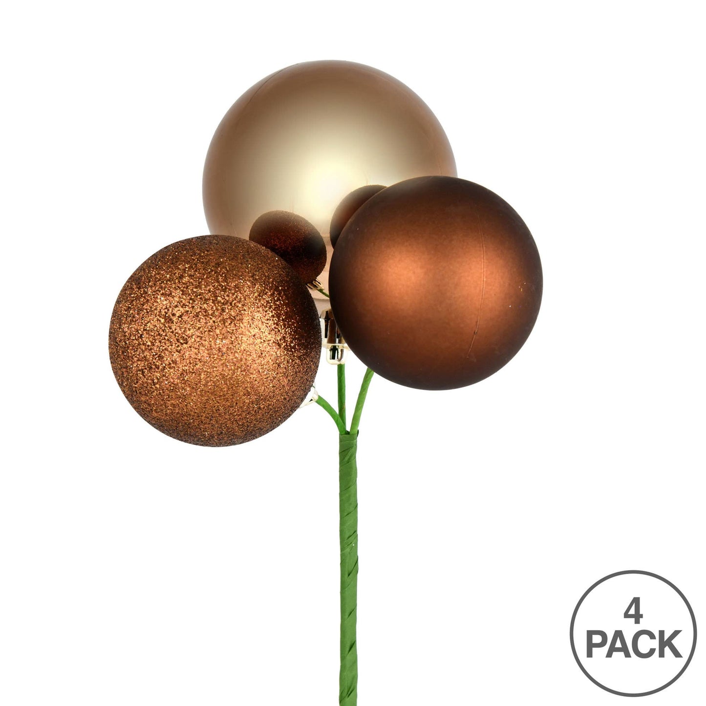 Vickerman 18" Mocha Ball Ornament Christmas Pick, 4 per set: Mocha / Polystyrene / 18"