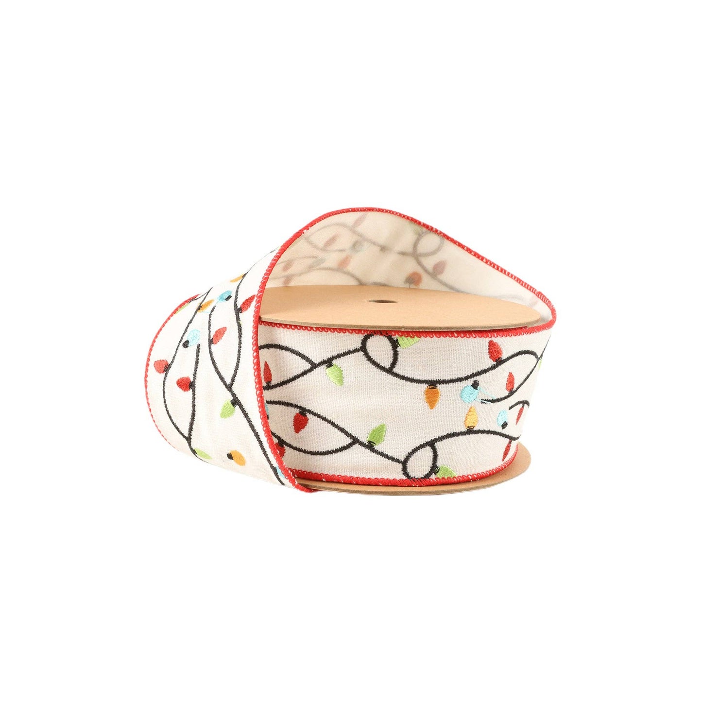 Wired Ribbon with Embroidered Christmas Lights 5 Yards
