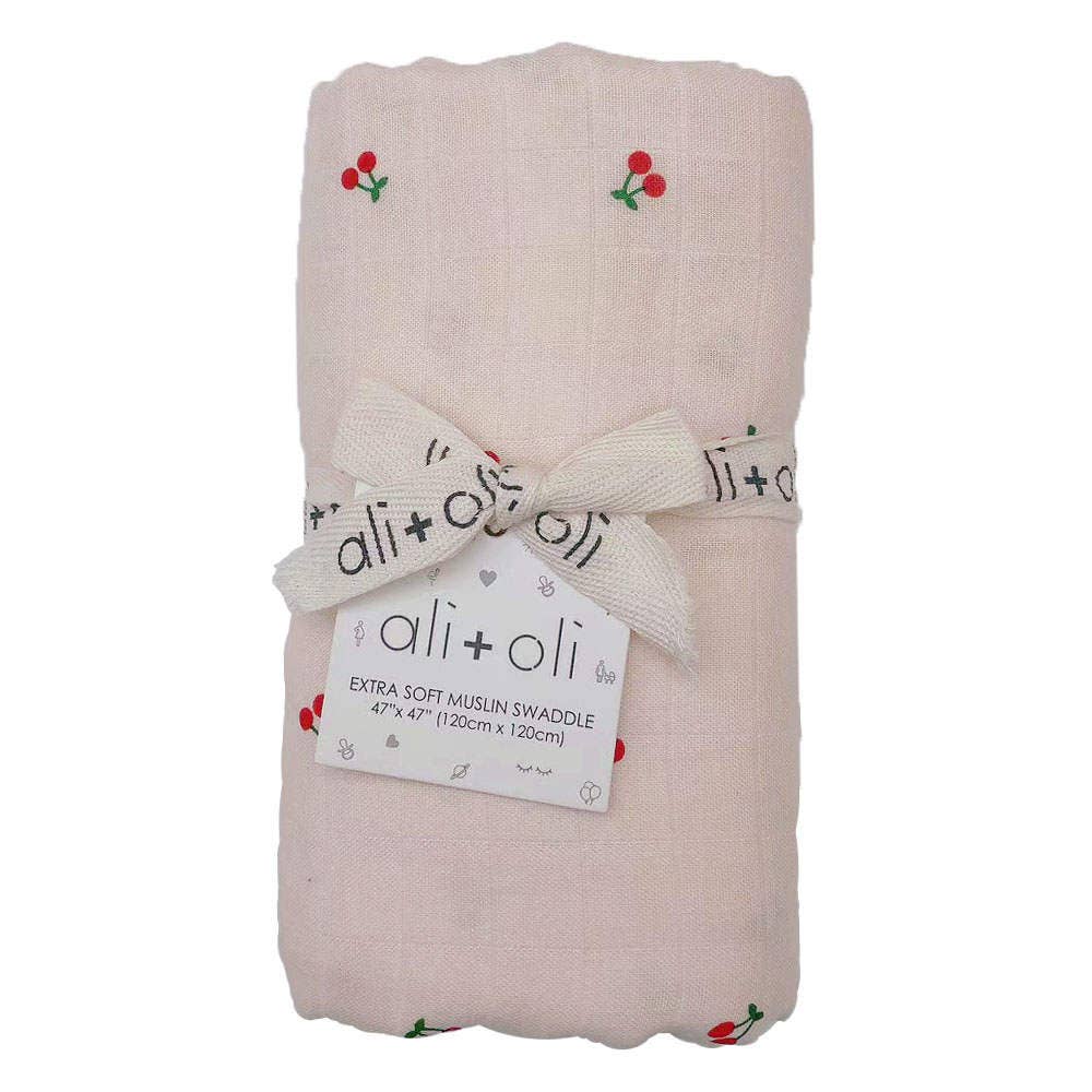 Bamboo Muslin Swaddle Blanket (Cherry) - Bria Blair Creative