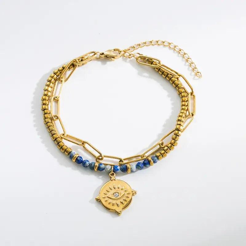 18K Gold Plated Bracelets with Stone and Chain: Style A