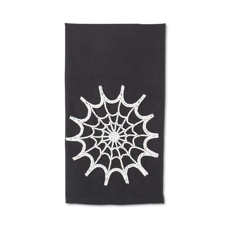 Black Cotton Towel w/White Beaded Spider Web - Bria Blair Creative
