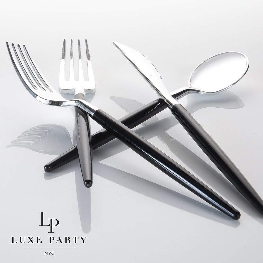 Black • Silver Plastic Cutlery Set | 32 Pieces - Bria Blair Creative
