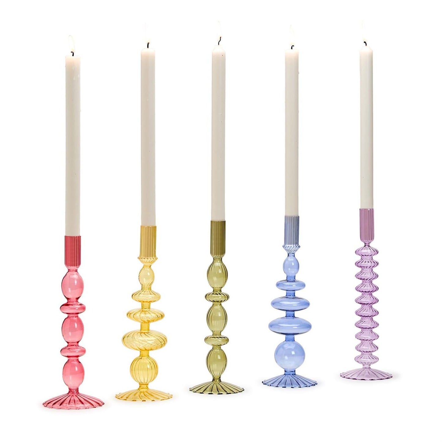 Blown Glass Tapered Candlestick Candleholder - PInk, Lavender, Blue, Yellow, Green - Bria Blair Creative